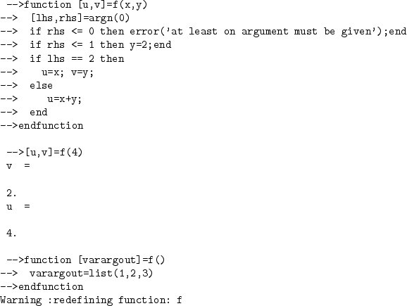 \begin{sessioncmd}
\par -->a=%%pi \sleftarrow{\normalfont le r�sultat de l'affec...
...font On force l'affichage de \verb+a+}
a =
\par 3.1415927
\par\end{sessioncmd}