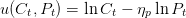 u(Ct,Pt) = ln Ct − ηplnPt

