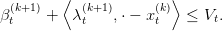          ⟨              ⟩
β (kt+1) +  λ (kt+1),⋅ − x (kt) ≤ Vt.
